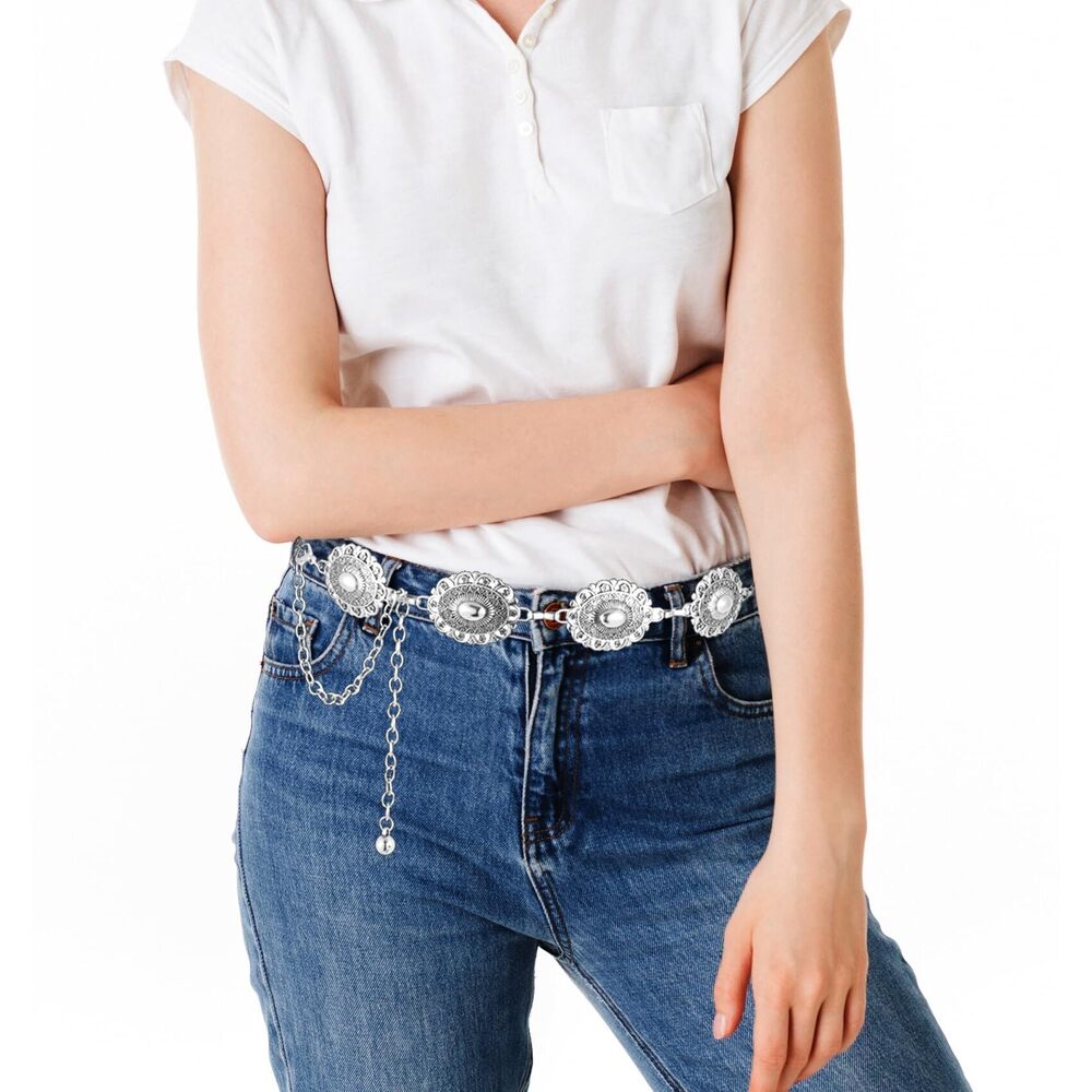 3598 Women Western Metal Chain Belt, 45'' Silver Waist Chunky Belt - Picture 5 of 8